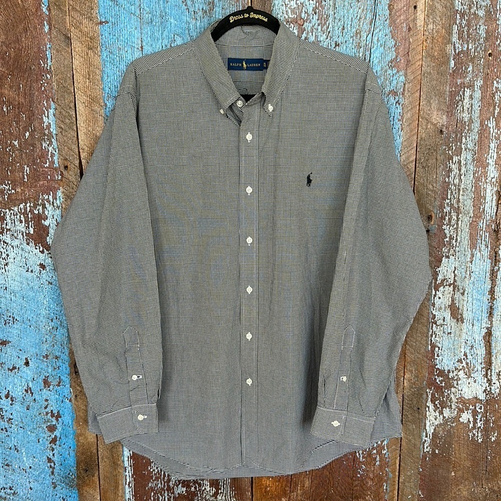 Ralph Lauren Men's Black & White Gingham Check Classic Fit Shirt Long Sleeve XL